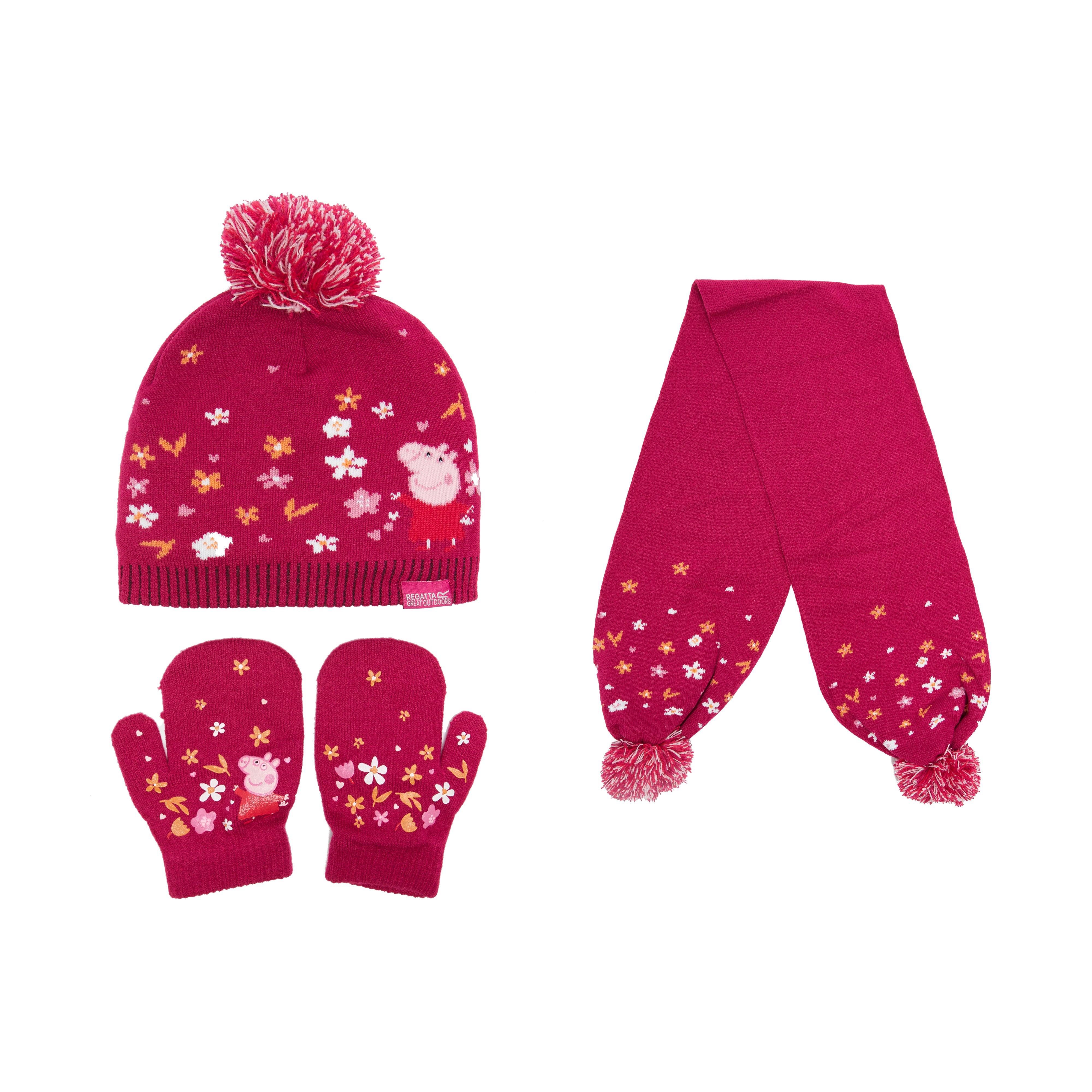Peppa Pig Knitted Pom Pom Hat Scarf and Glove Set Pink