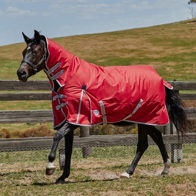  WeatherBeeta ComFiTec Classic Combo Neck Heavy Turnout Rug Red/Silver/Navy image 1