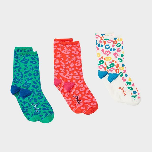Multi Joules Womens Excellent Everyday 3 Pack Socks Cream Leopard image 1