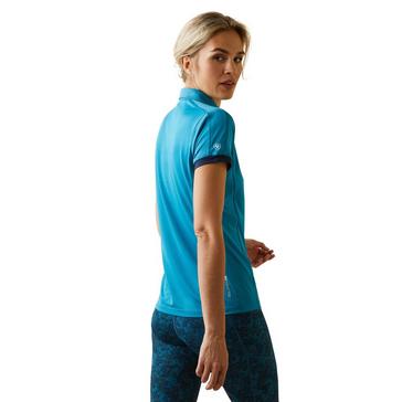 Blue Ariat Womens Bandera 1/4 Zip Short Sleeved Polo Shirt Mosaic Blue