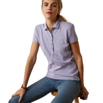 Purple Ariat Womens Prix 2.0 Short Sleeved Polo Shirt Heirloom Lilac