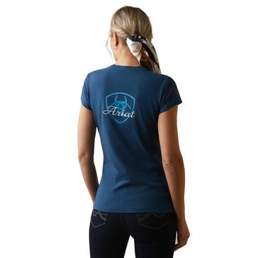 Navy Ariat Womens Logo Script T-Shirt Deep Petroleum
