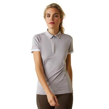 Grey Ariat Womens Bandera 1/4 Zip Short Sleeved Polo Shirt Silver Sconce