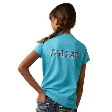 Blue Ariat Kids Varsity Camo T-Shirt Maui Blue