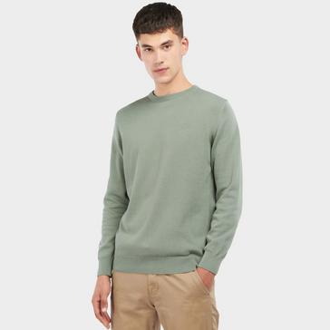 Green Barbour Mens Pima Cotton Crew Neck Sweater Agave Green
