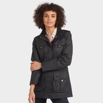 Navy Barbour Womens Lightweight Defence Waxed Cotton Jacket Navy
