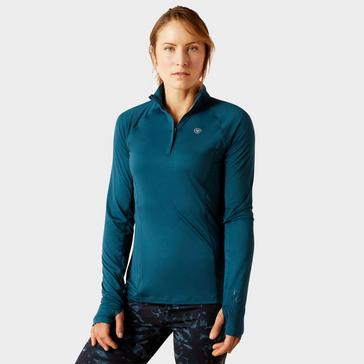 Green Ariat Womens Lowell 2.0 1/4 Zip Base Layer Reflecting Pond