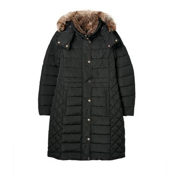 Black Joules Womens Charlington Showerproof Longline Padded Coat Black