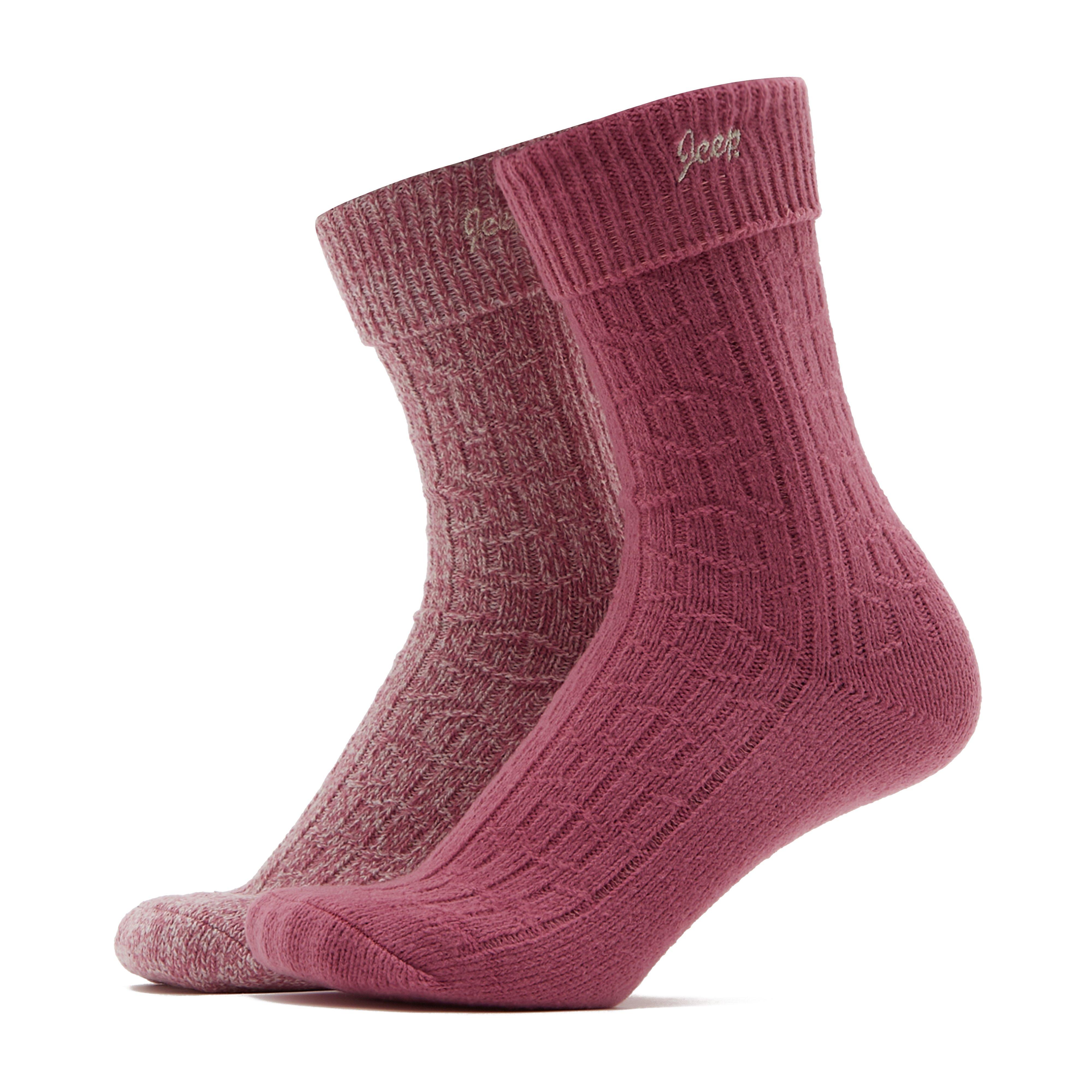 Womens Super Soft Brushed Boot Socks Cerise/Cream