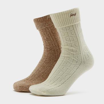 Brown Jeep Womens Super Soft Brushed Boot Socks Taupe/Cream