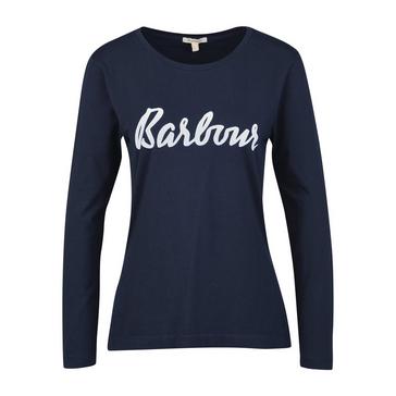 Blue Barbour Womens Otterburn Long-Sleeve T-Shirt Navy/White