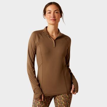 Brown Ariat Womens Lowell 2.0 1/4 Zip Base Layer Canteen