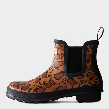Multi Hunter Womens Original Leopard Print Chelsea Boots Rich Tan/Saddle/Black