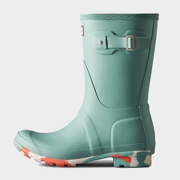 Blue Hunter Womens Original Short Splash Sole Wellington Boots Birdseye Blue/White Willow/Persimmon Pink