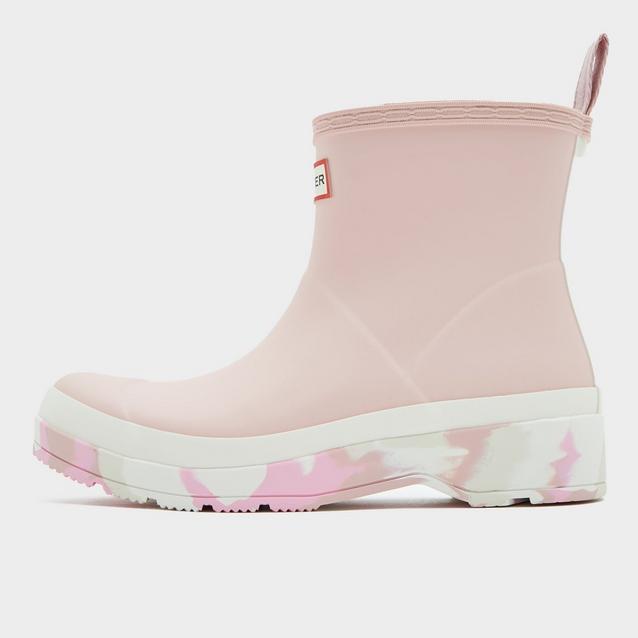 Pink Hunter Womens Play Short Splash Sole Rain Wellington Boots Baby Pink/White image 1