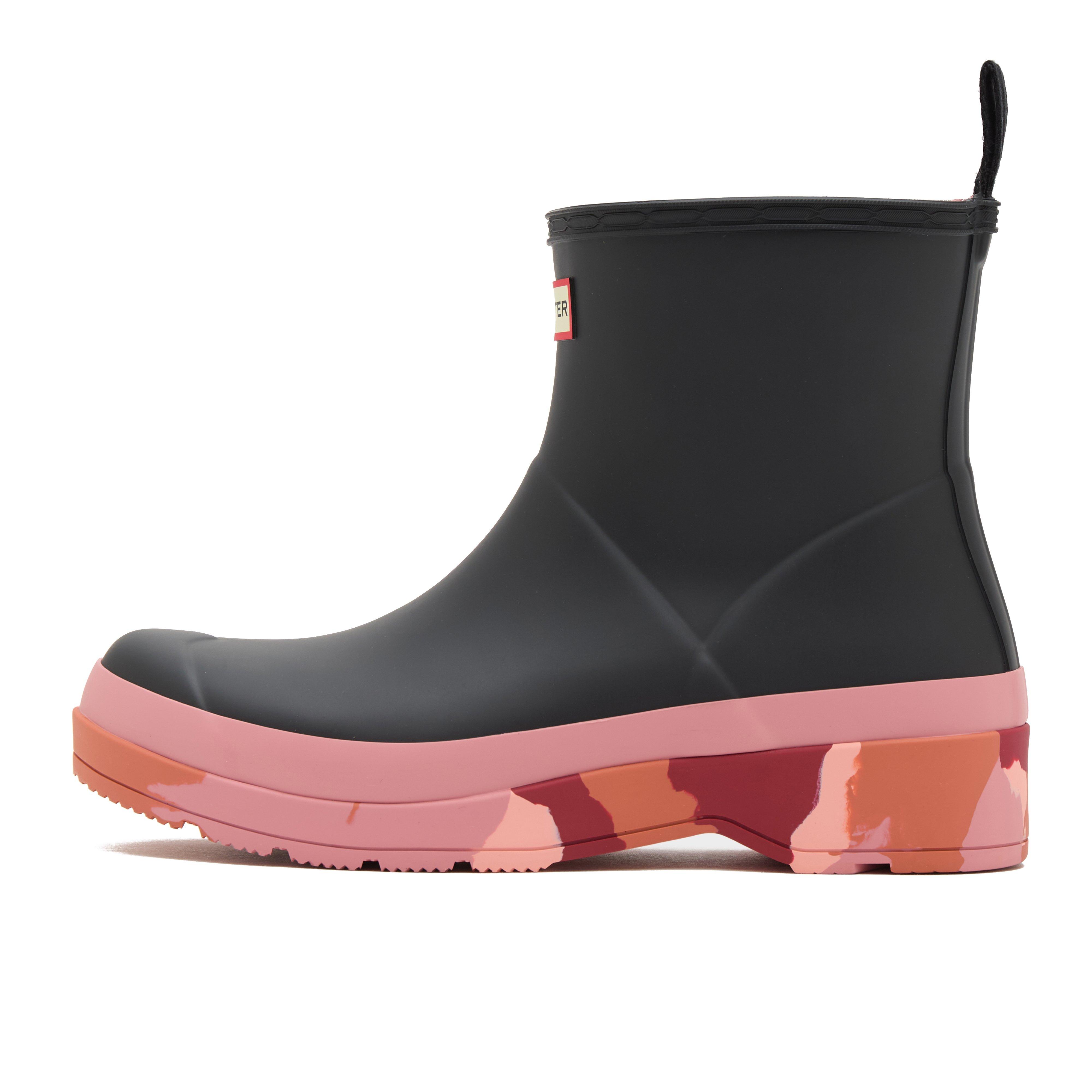 Womens Play Short Camo Sole Rain Wellington Boots Black/Pink