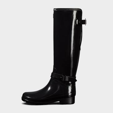 Black Hunter Womens Original Refined Back Adjustable Tall Gloss Wellington Boots Black