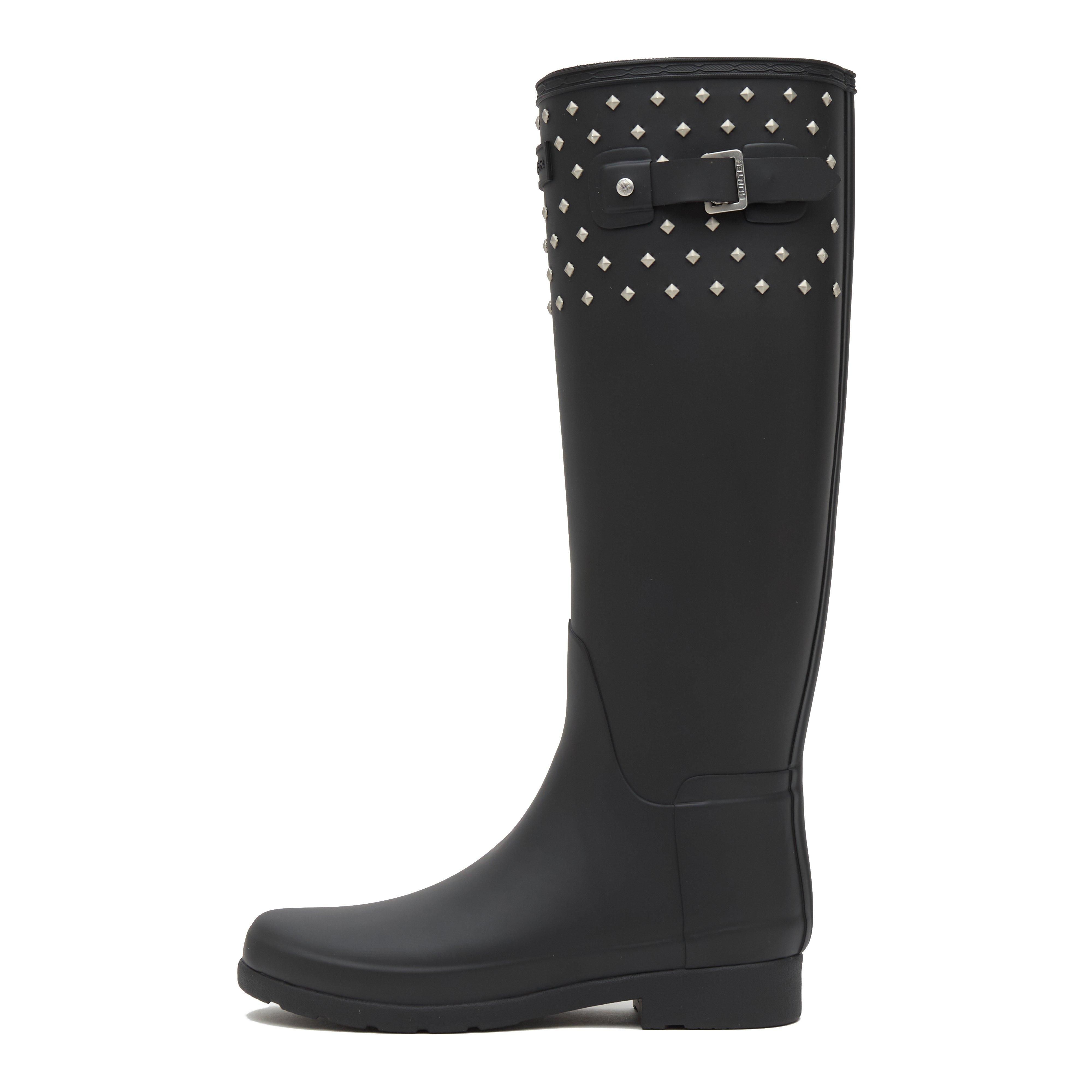 Womens Refined Tall Studded Cuff Wellington Boots Black