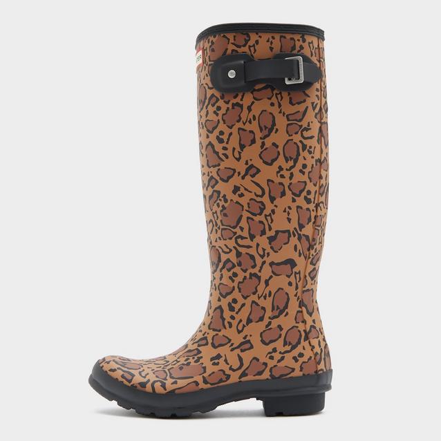 Multi Hunter Womens Original Tall Leopard Print Wellington Boots Black/Brown image 1