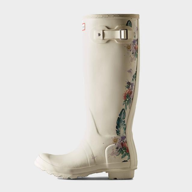 White Hunter Womens Original Tall Floral Print Wellington Boots White image 1