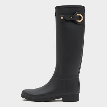 Black Hunter Womens Refined Tall Eyelet Buckle Wellington Boots