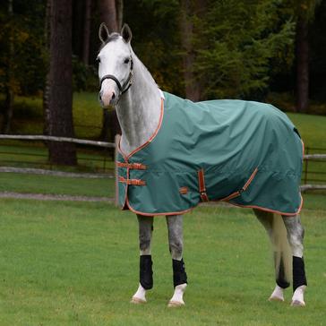 Green WeatherBeeta ComFiTec Tyro Standard Neck Medium Weight 200g Turnout Rug Green/Burn Orange/White