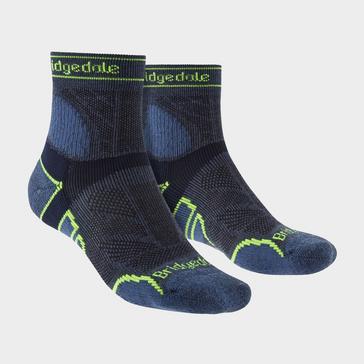 Blue Bridgedale Men's Trail Running Lightweight T2 Merino Wool Sport 3/4 Crew Socks