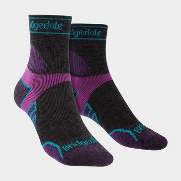 Grey Bridgedale Women's Running Lightweight T2 Merino Wool Sport 3/4 Crew Socks