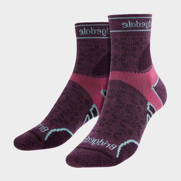Purple Bridgedale Women's Running Lightweight T2 Merino Wool Sport 3/4 Crew Socks