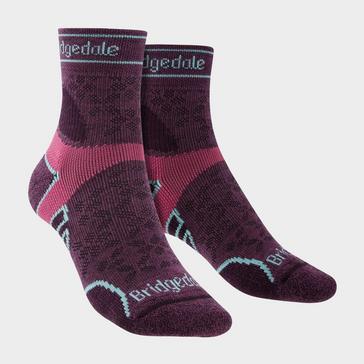 Purple Bridgedale Women's Running Lightweight T2 Merino Wool Sport 3/4 Crew Socks
