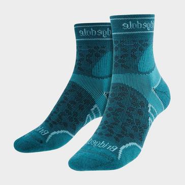 Blue Bridgedale Women's Running Lightweight T2 Merino Wool Sport 3/4 Crew Socks