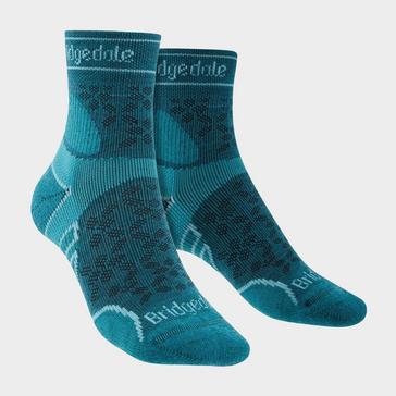 Blue Bridgedale Women's Running Lightweight T2 Merino Wool Sport 3/4 Crew Socks