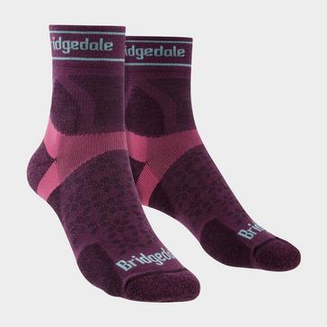 Purple Bridgedale Women's Trail Running Ultralight T2 Merino Wool Sport 3/4 Crew Socks