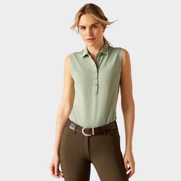 Green Ariat Womens Prix 2.0 Sleeveless Polo Shirt Lily Pad