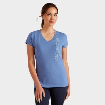 Blue Ariat Womens Vertical Logo V T-Shirt Dutch Blue