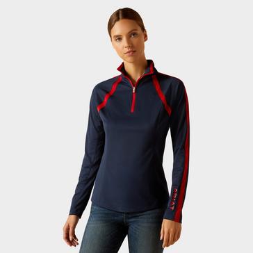 Blue Ariat Womens Sunstopper 3.0 1/4 Zip Base Layer Navy/Red