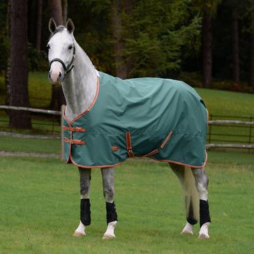 Green WeatherBeeta ComFiTec Tyro Standard Neck 50g Lite Plus Turnout Rug Green/Burnt Orange/White