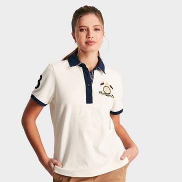Cream Joules Womens Beaufort Short Sleeve Cotton Polo Shirt Cream