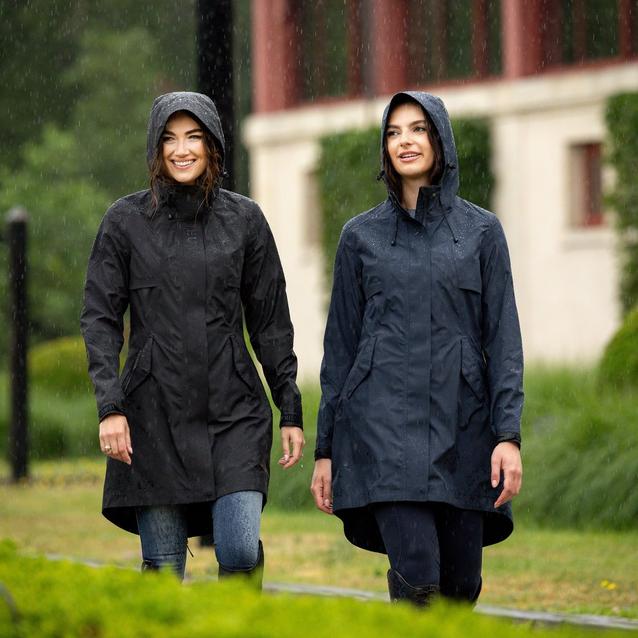 Long black rain jacket womens online