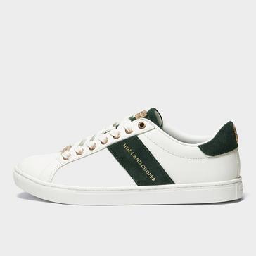 White Holland Cooper Womens Knightsbridge Court Trainers White/Racing Green