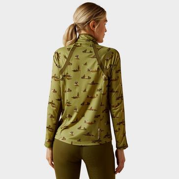 Green Ariat Womens Sunstopper 3.0 1/4 Zip Base Layer Hacking Around