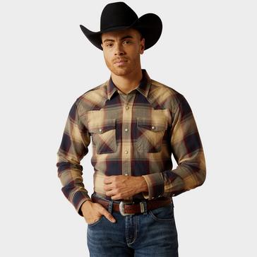 Multi Ariat Mens Hale Retro Fit Western Shirt Pale Khaki