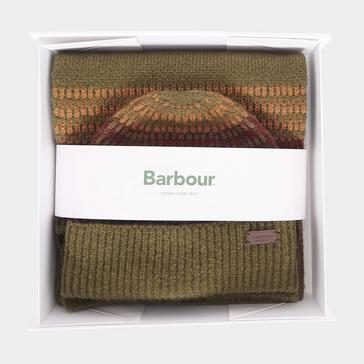 Green Barbour Branton Beanie & Scarf Gift Set Army Green