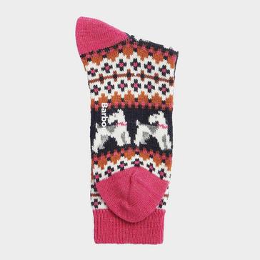 Multi Barbour Womens Terrier Fair Isle Socks Navy/Pink Dahlia