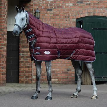 Red WeatherBeeta ComFiTec 210D Channel Quilt 250g Medium Weight Combo Neck Stable Rug Maroon/Grey/White