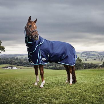 Blue WeatherBeeta ComFiTec Ultra Hardi Detach-A-Neck 100g Medium/Light Weight Turnout Rug Blue/Bright Blue/White