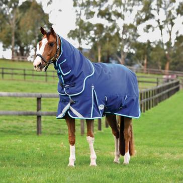 Blue WeatherBeeta ComFiTec Ultra Hardi Detach-A-Neck 220g Mediumweight Turnout Rug Blue/Bright Blue/White