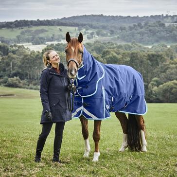 Blue WeatherBeeta ComFiTec Ultra Hardi Detach-A-Neck 220g Mediumweight Turnout Rug Blue/Bright Blue/White