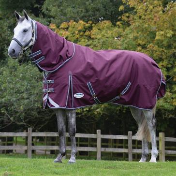 Red WeatherBeeta ComFiTec Plus Dynamic II Detach-A-Neck Mediumweight 220g Turnout Rug Maroon/Grey/White