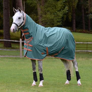 Green WeatherBeeta ComFiTec Tyro Combo Neck 200g Mediumweight Turnout Rug Green/Burnt Orange/White